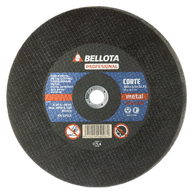 Abrasive metal cutting disc for stationary machines.